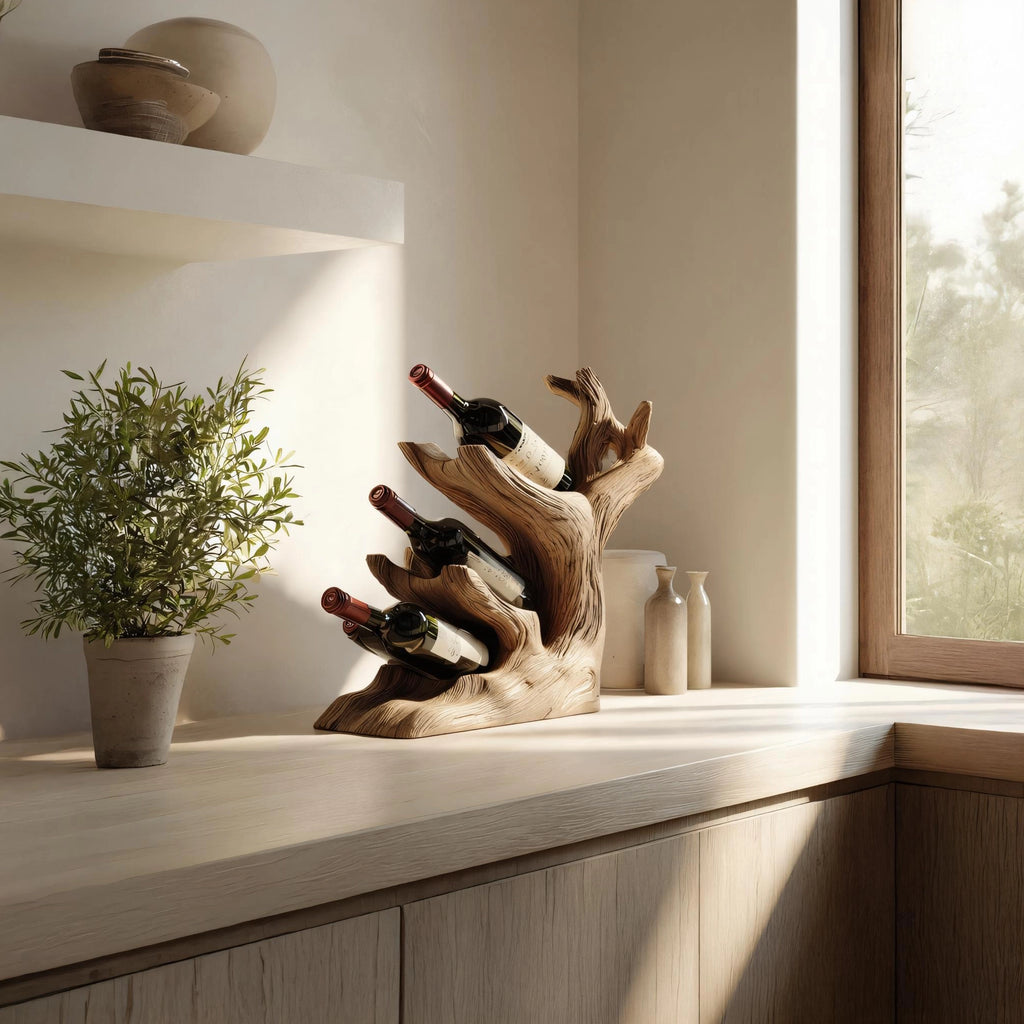 Vertical Branch Form Solid Wood Wine Rack for Modern Home Decor