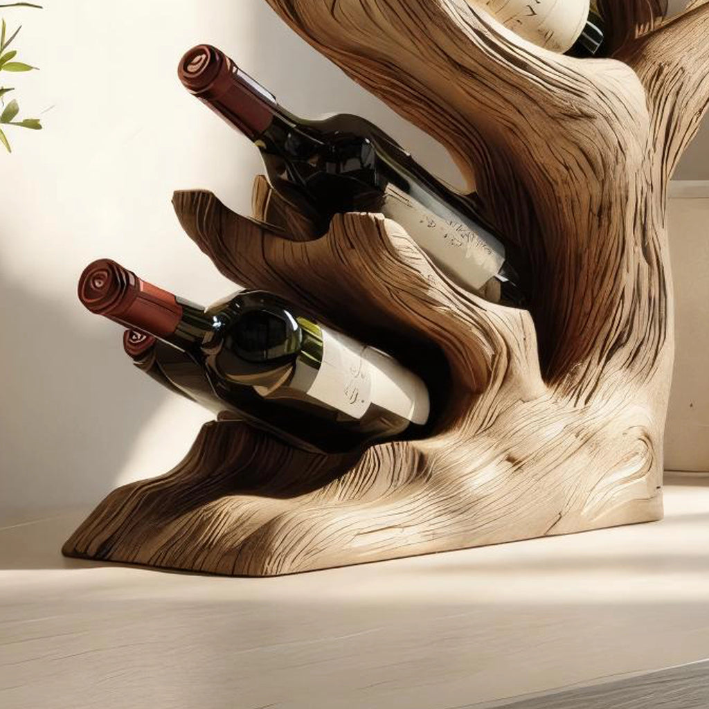 Vertical Branch Form Solid Wood Wine Rack for Modern Home Decor