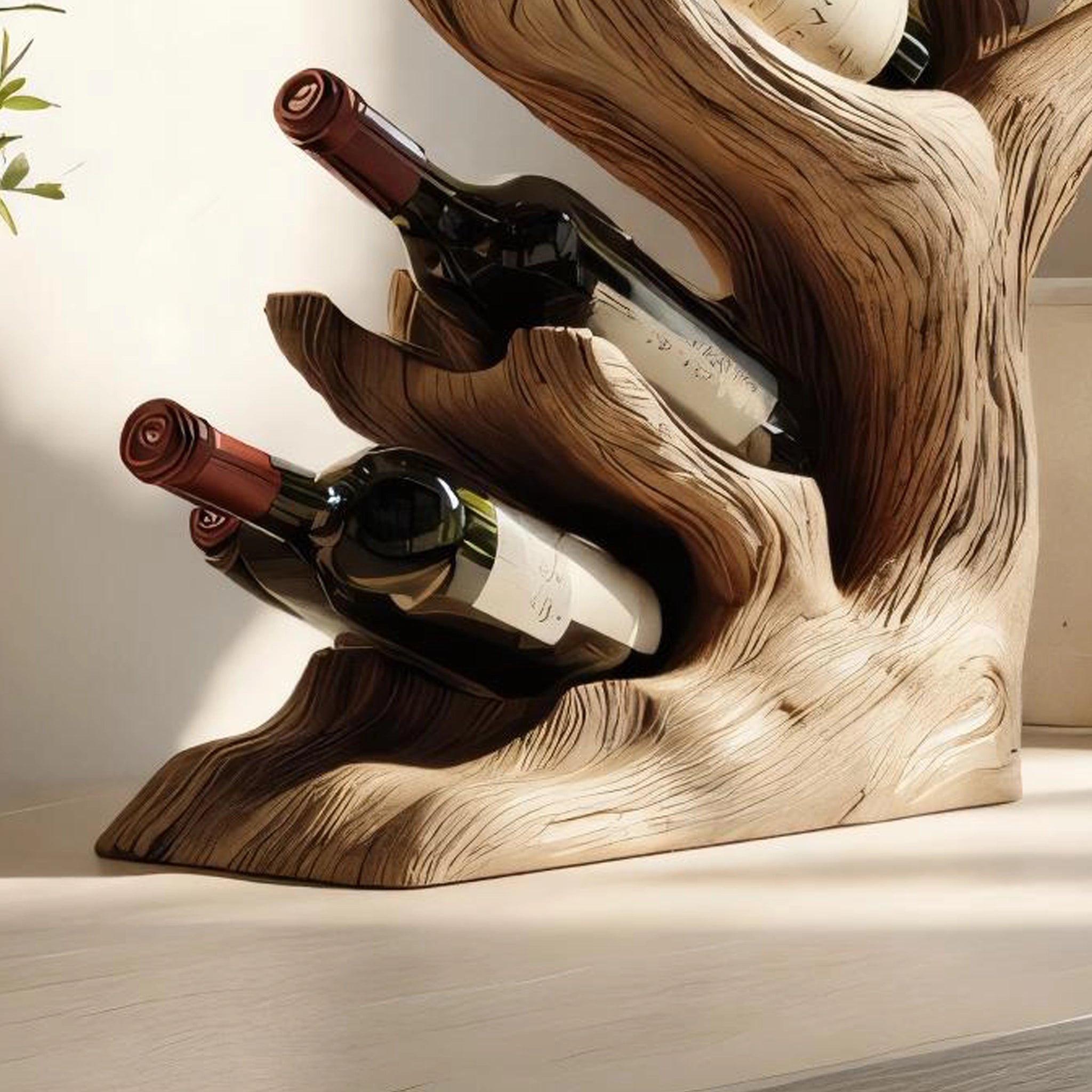 Vertical Branch Form Solid Wood Wine Rack for Modern Home Decor