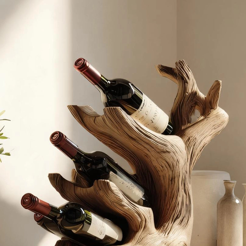 Vertical Branch Form Solid Wood Wine Rack for Modern Home Decor