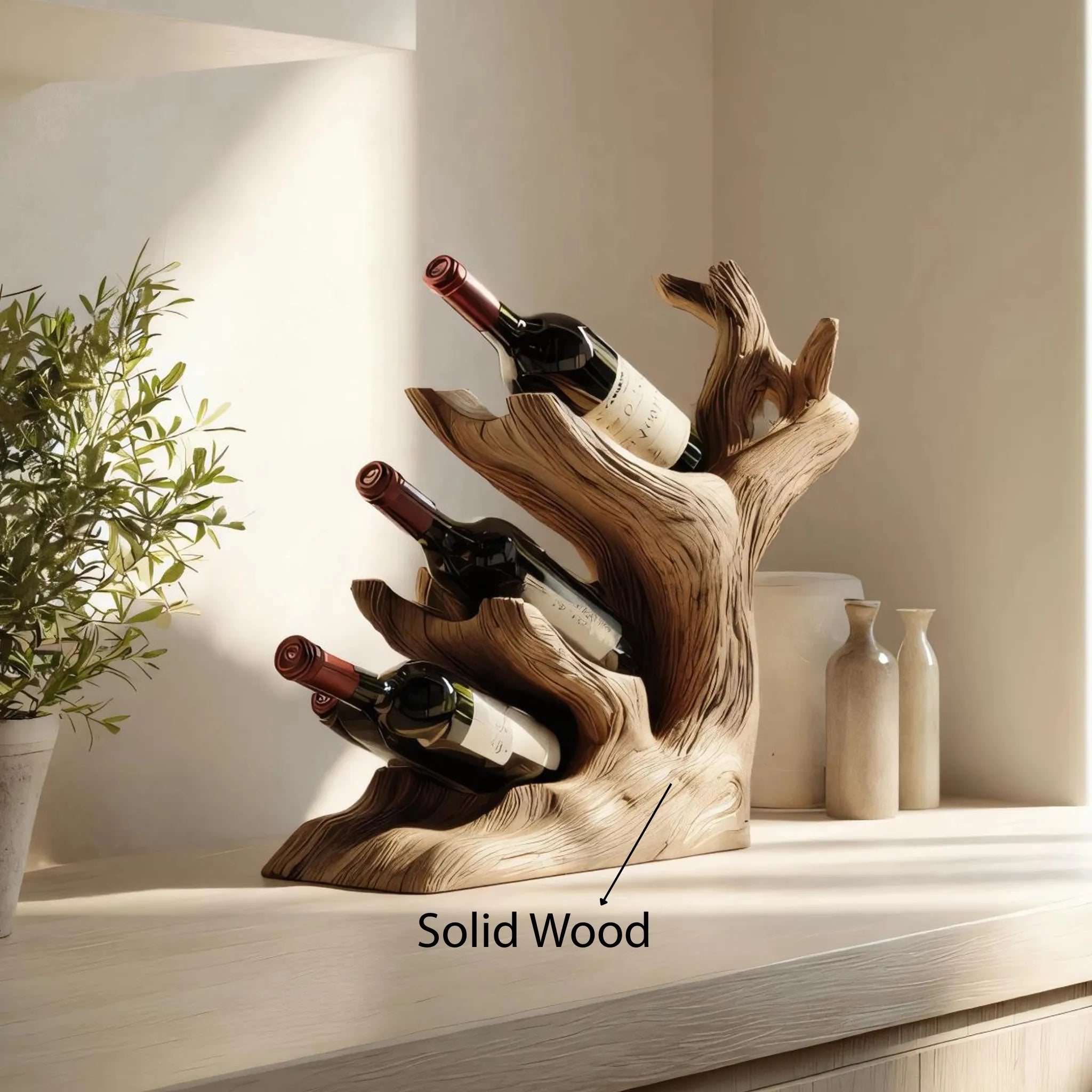 Vertical Branch Form Solid Wood Wine Rack for Modern Home Decor