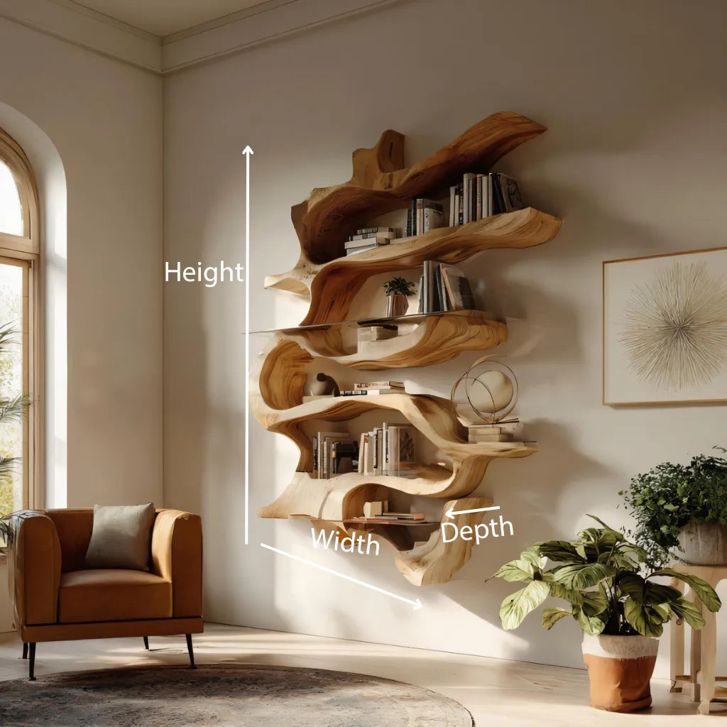 Sculptural Solid Wood Wall Bookshelf for Modern Living