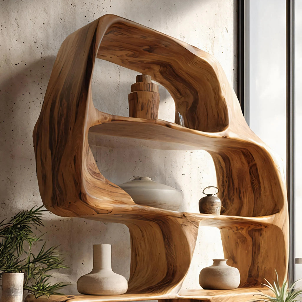 Wave Form Solid Wood Display Shelf for Contemporary Interiors
