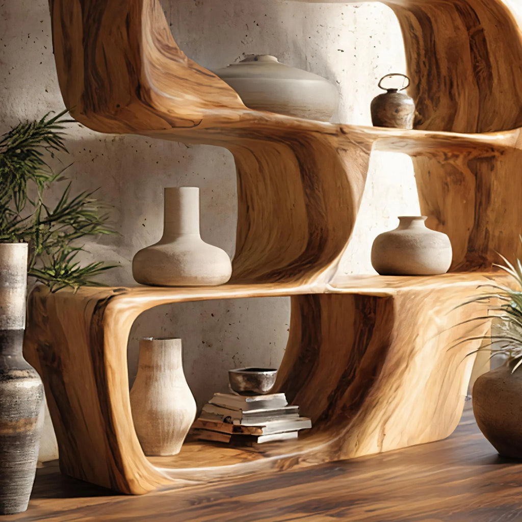 Wave Form Solid Wood Display Shelf for Contemporary Interiors
