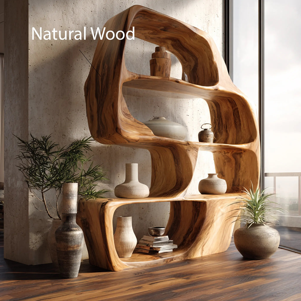 Wave Form Solid Wood Display Shelf for Contemporary Interiors