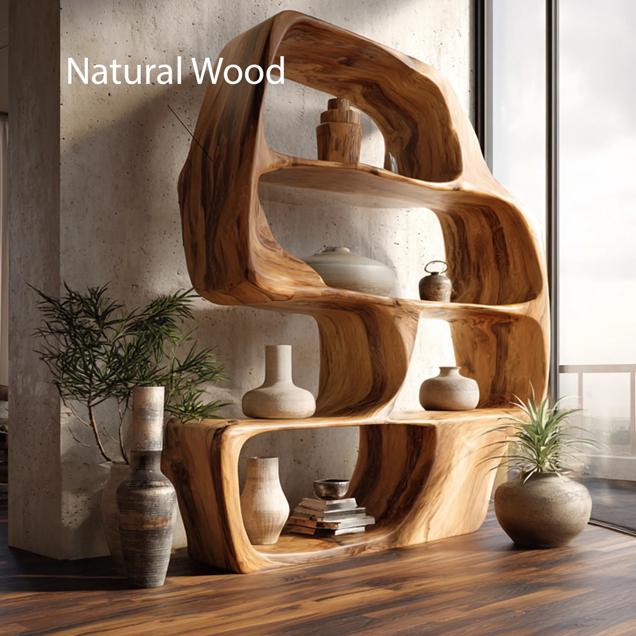 Wave Form Solid Wood Display Shelf for Contemporary Interiors