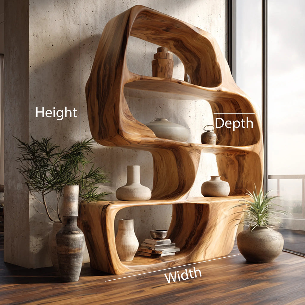 Wave Form Solid Wood Display Shelf for Contemporary Interiors