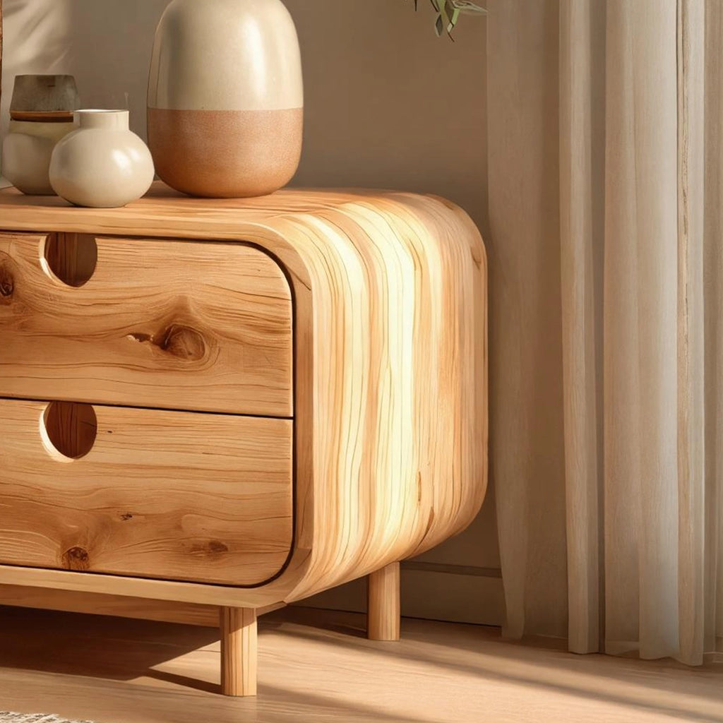 Rounded Solid Wood Nightstand for Contemporary Bedrooms