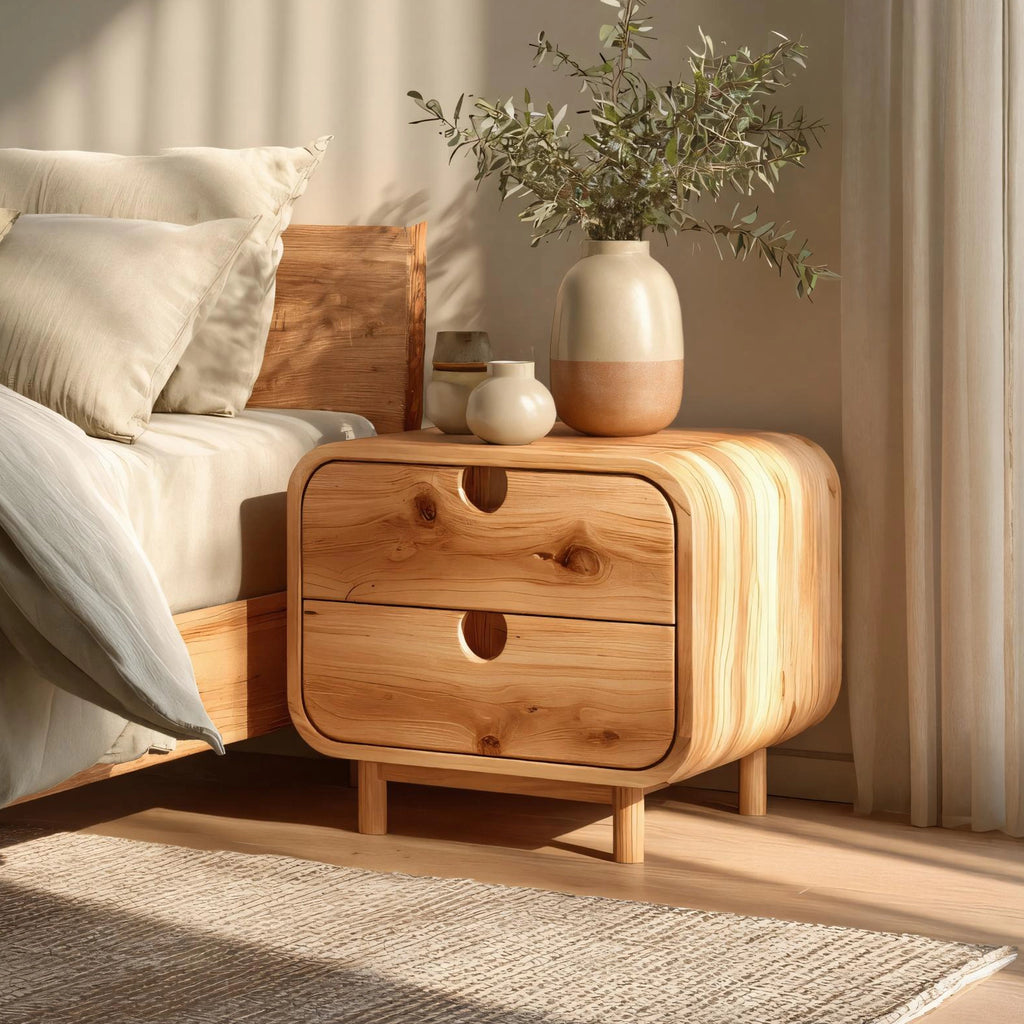 Rounded Solid Wood Nightstand for Contemporary Bedrooms