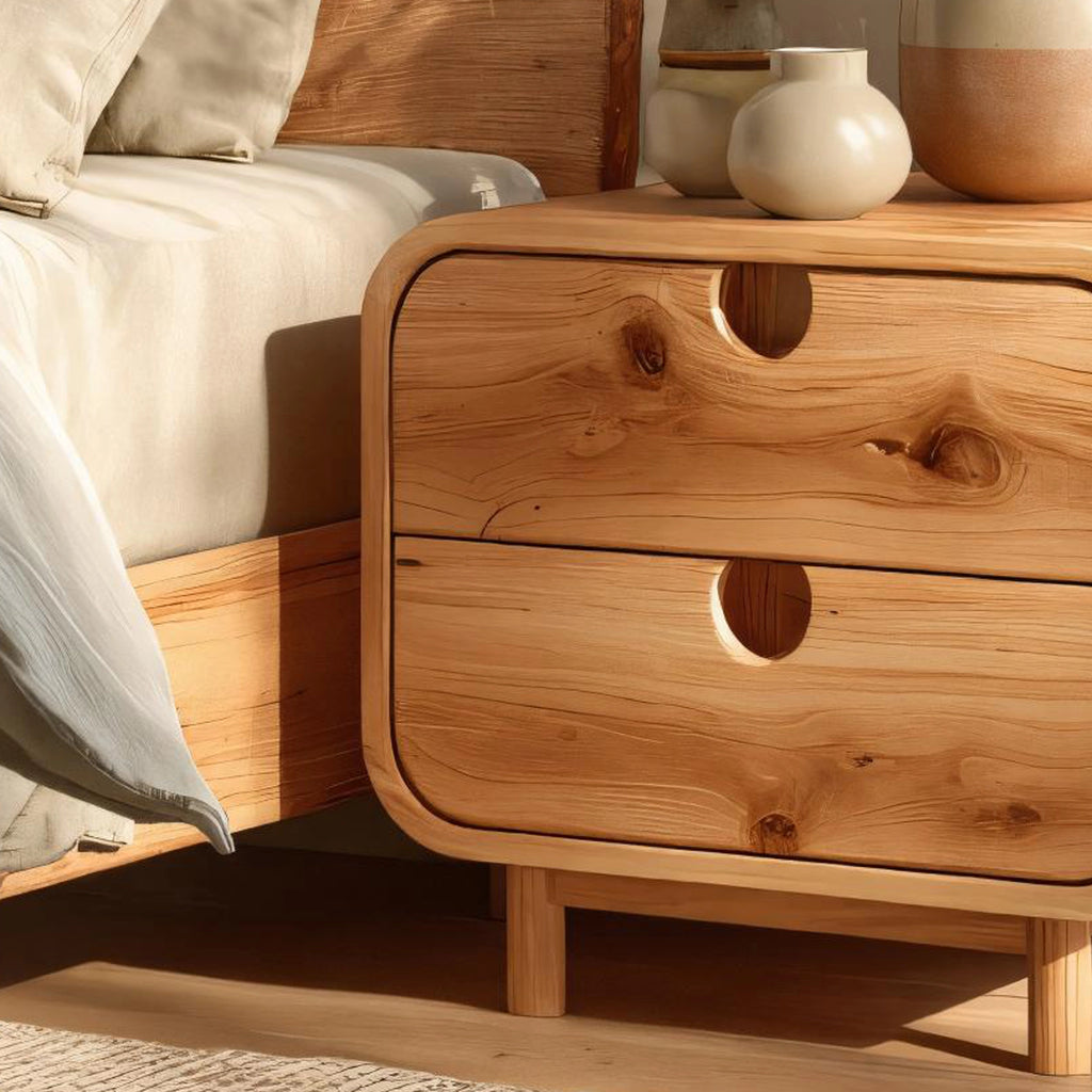 Rounded Solid Wood Nightstand for Contemporary Bedrooms