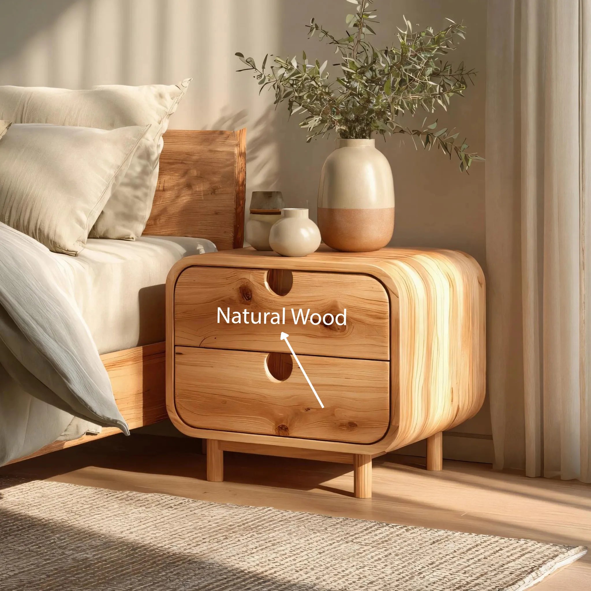 Rounded Solid Wood Nightstand for Contemporary Bedrooms