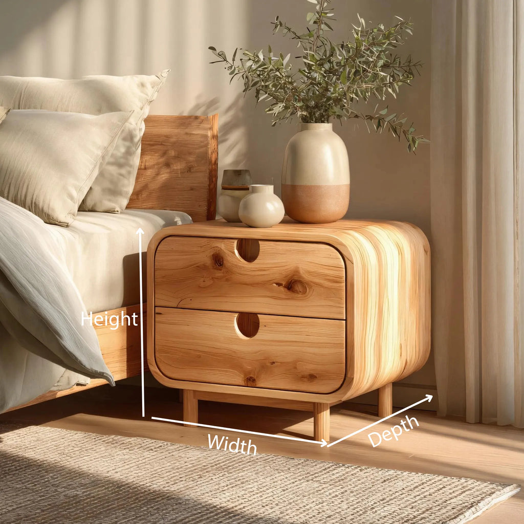 Rounded Solid Wood Nightstand for Contemporary Bedrooms