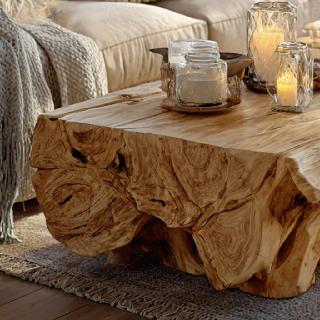 Organic Root Solid Wood Coffee Table for Cozy Living Rooms