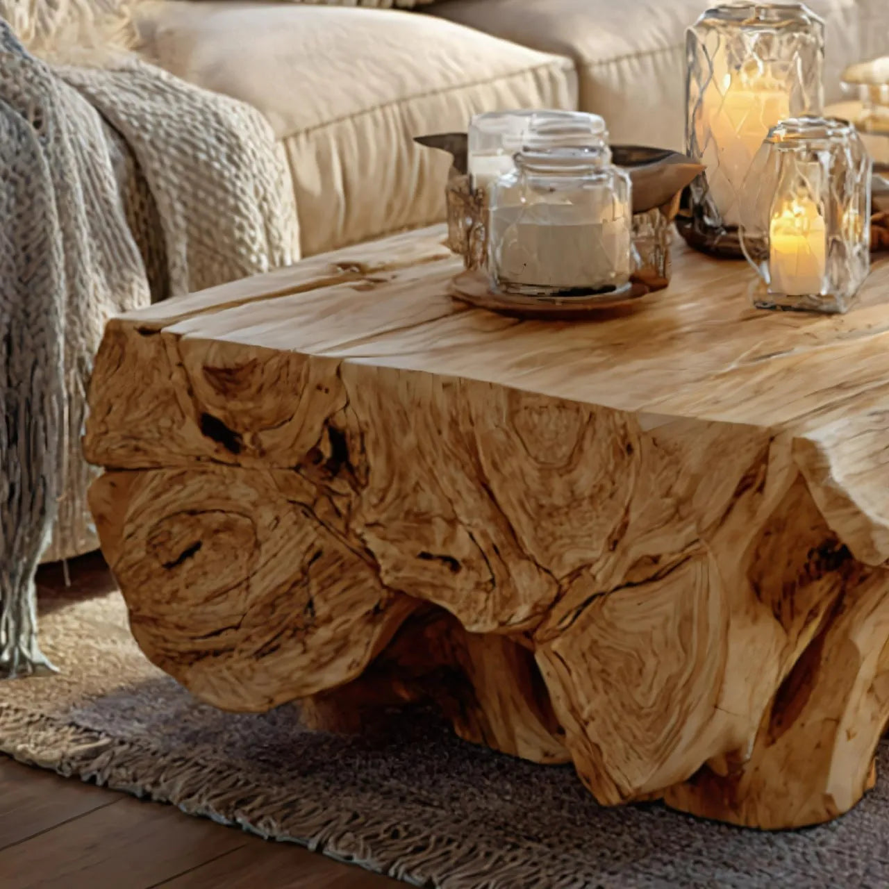 Organic Root Solid Wood Coffee Table for Cozy Living Rooms