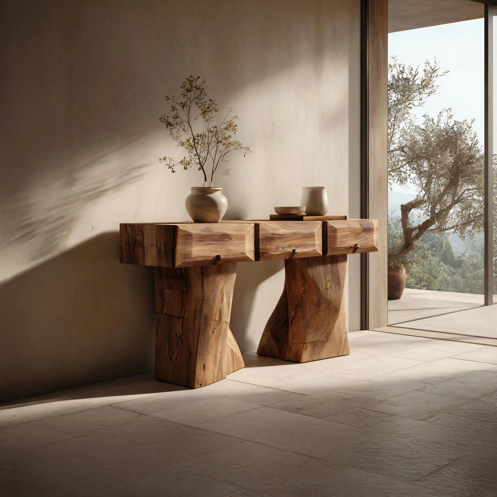 Solid Wood Pedestal Console Table for Modern Entryways