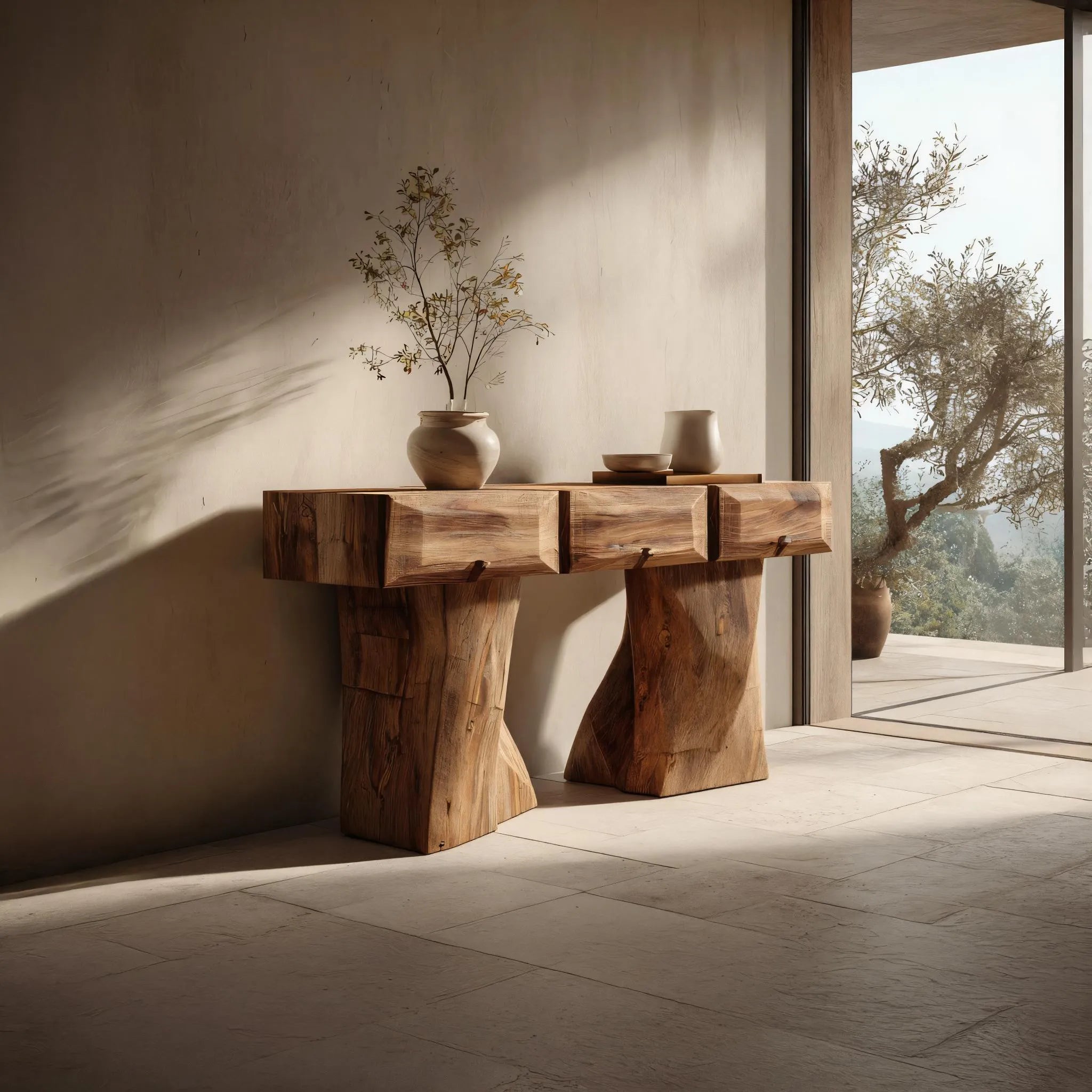 Solid Wood Pedestal Console Table for Modern Entryways