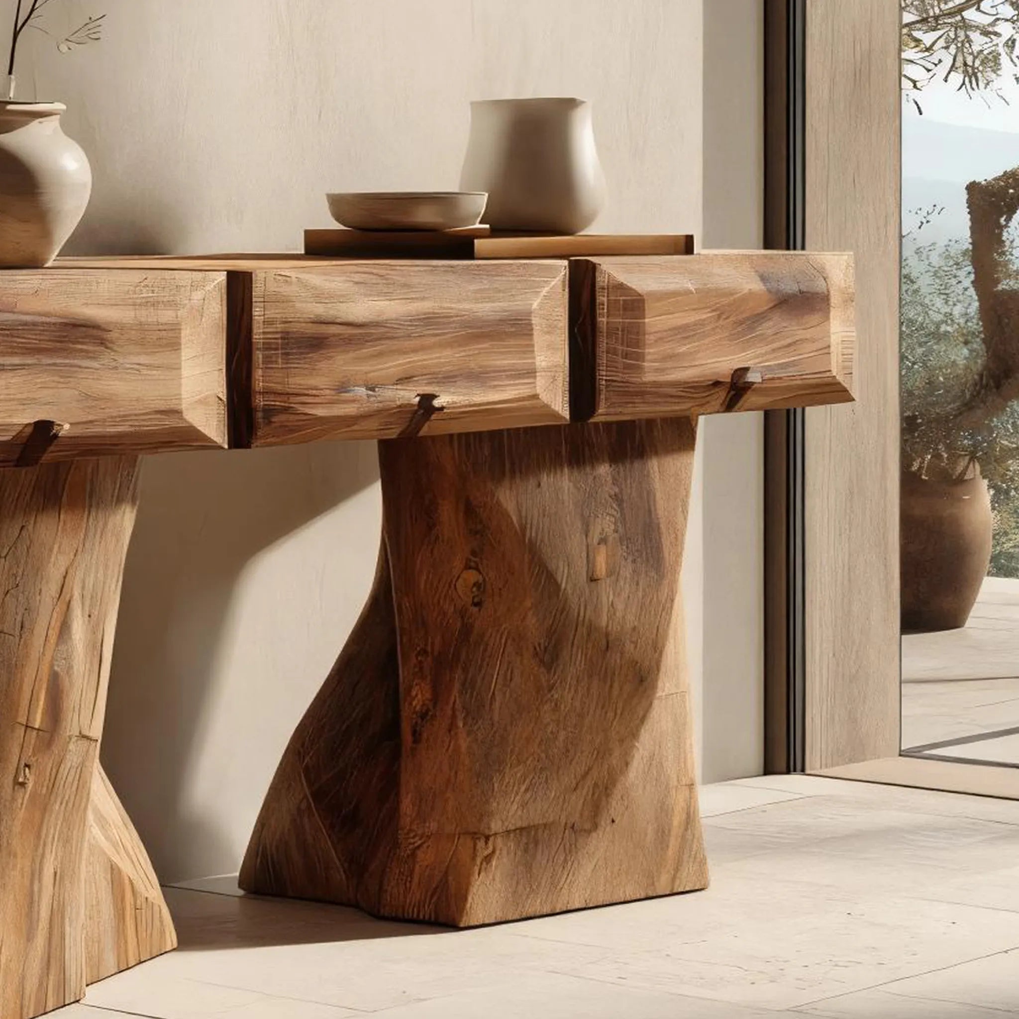Solid Wood Pedestal Console Table for Modern Entryways