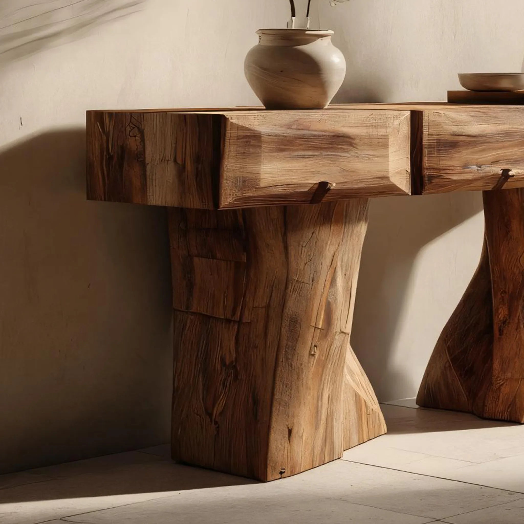 Solid Wood Pedestal Console Table for Modern Entryways