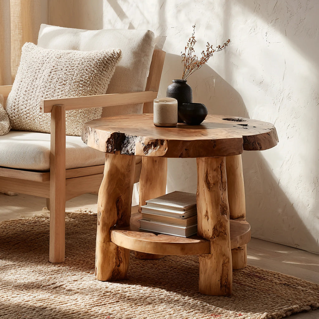 Live-Edge Solid Wood Round Side Table for Cozy Corners
