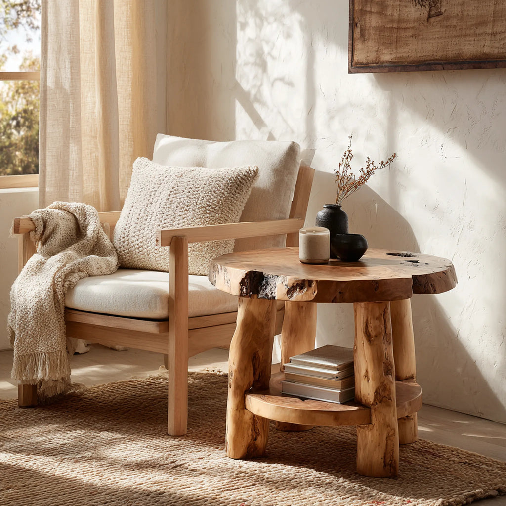 Live-Edge Solid Wood Round Side Table for Cozy Corners
