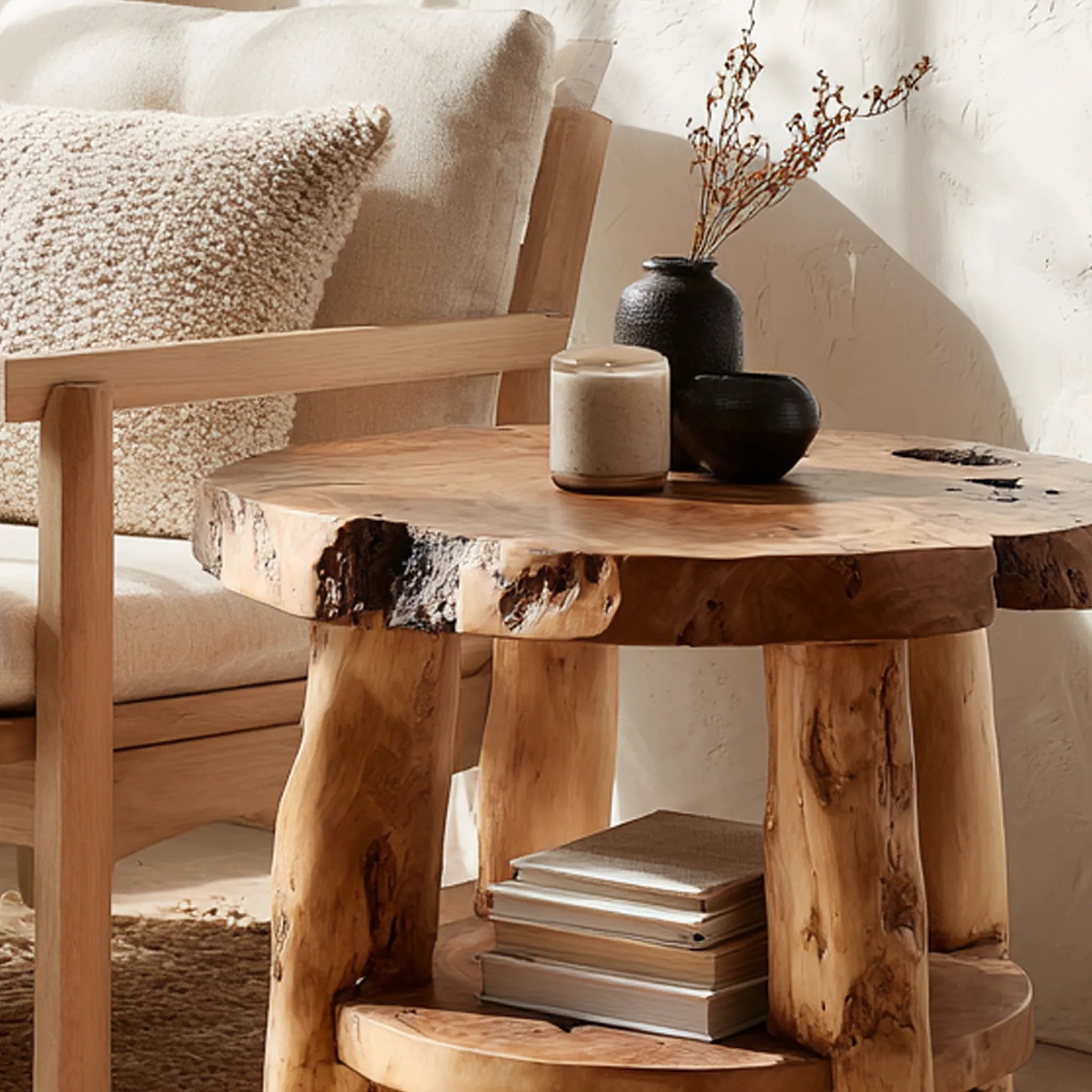 Live-Edge Solid Wood Round Side Table for Cozy Corners