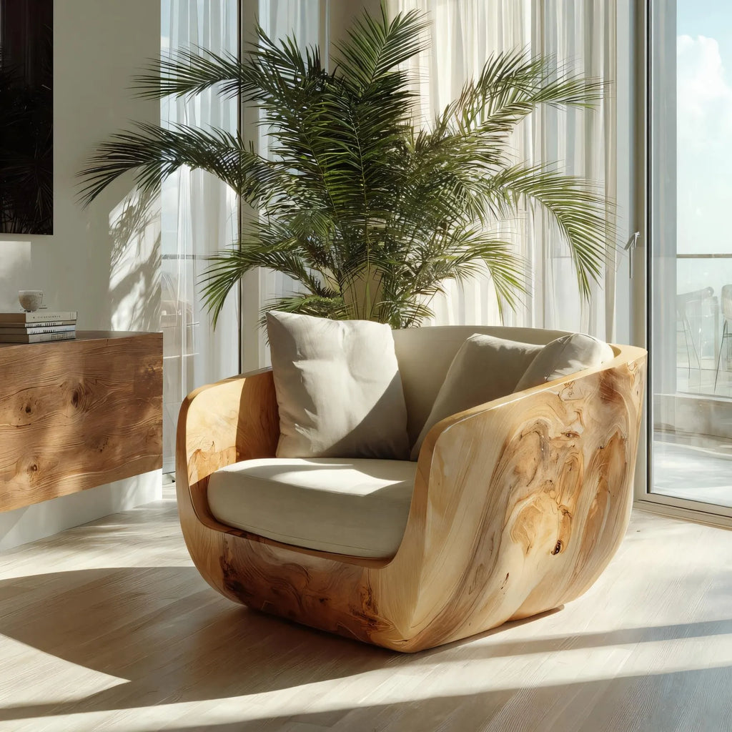 Solid Wood Shell Lounge Chair for Organic Modern Living