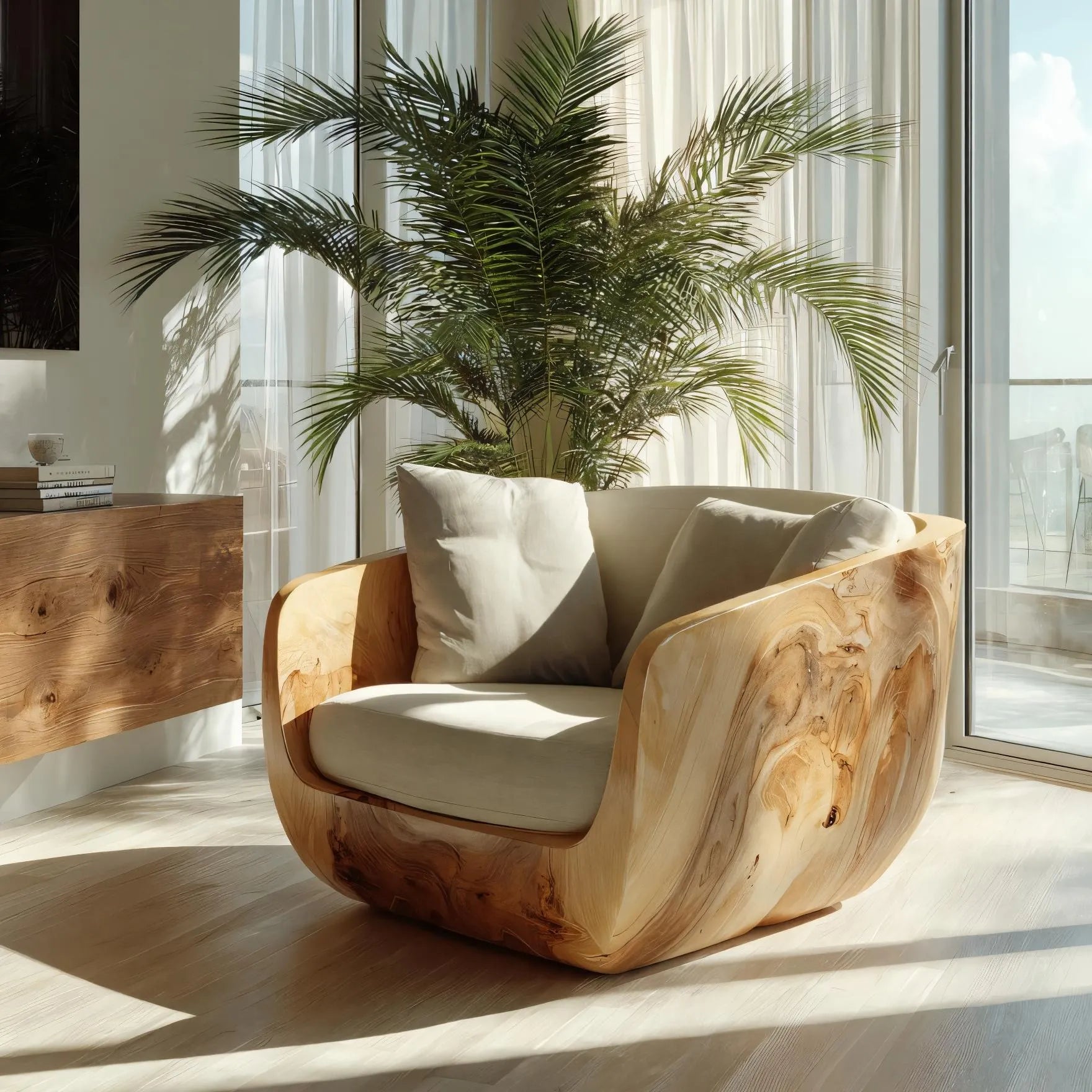 Solid Wood Shell Lounge Chair for Organic Modern Living