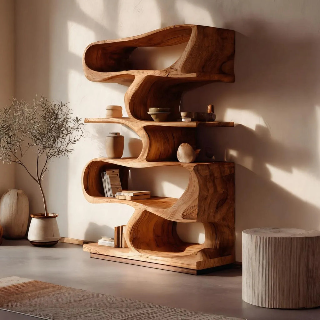 Organic Solid Wood Display Bookshelf for Modern Homes