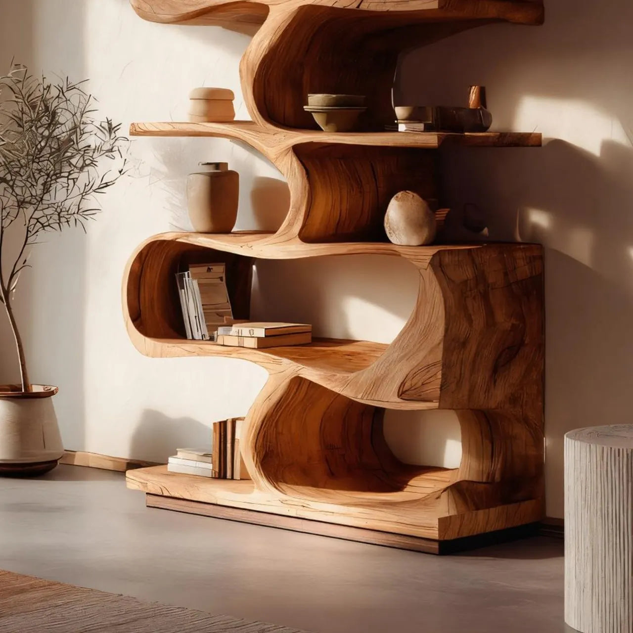 Organic Solid Wood Display Bookshelf for Modern Homes