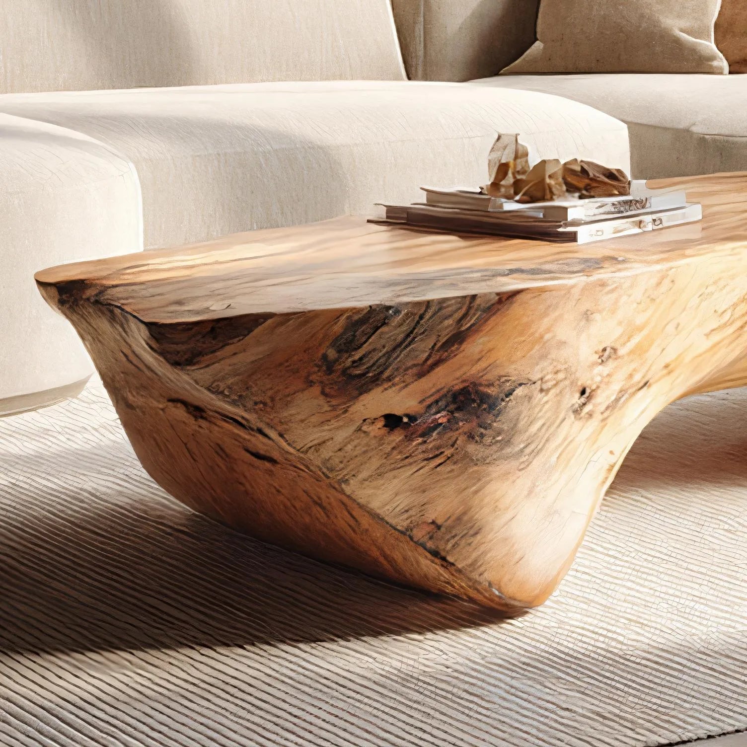 Flowing Solid Wood Coffee Table for Minimalist Living