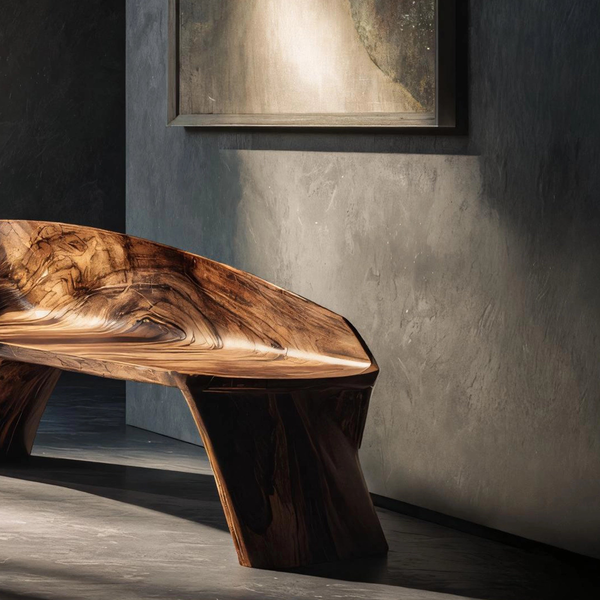 Sculptural Solid Wood Bench for Gallery Inspired Interiors