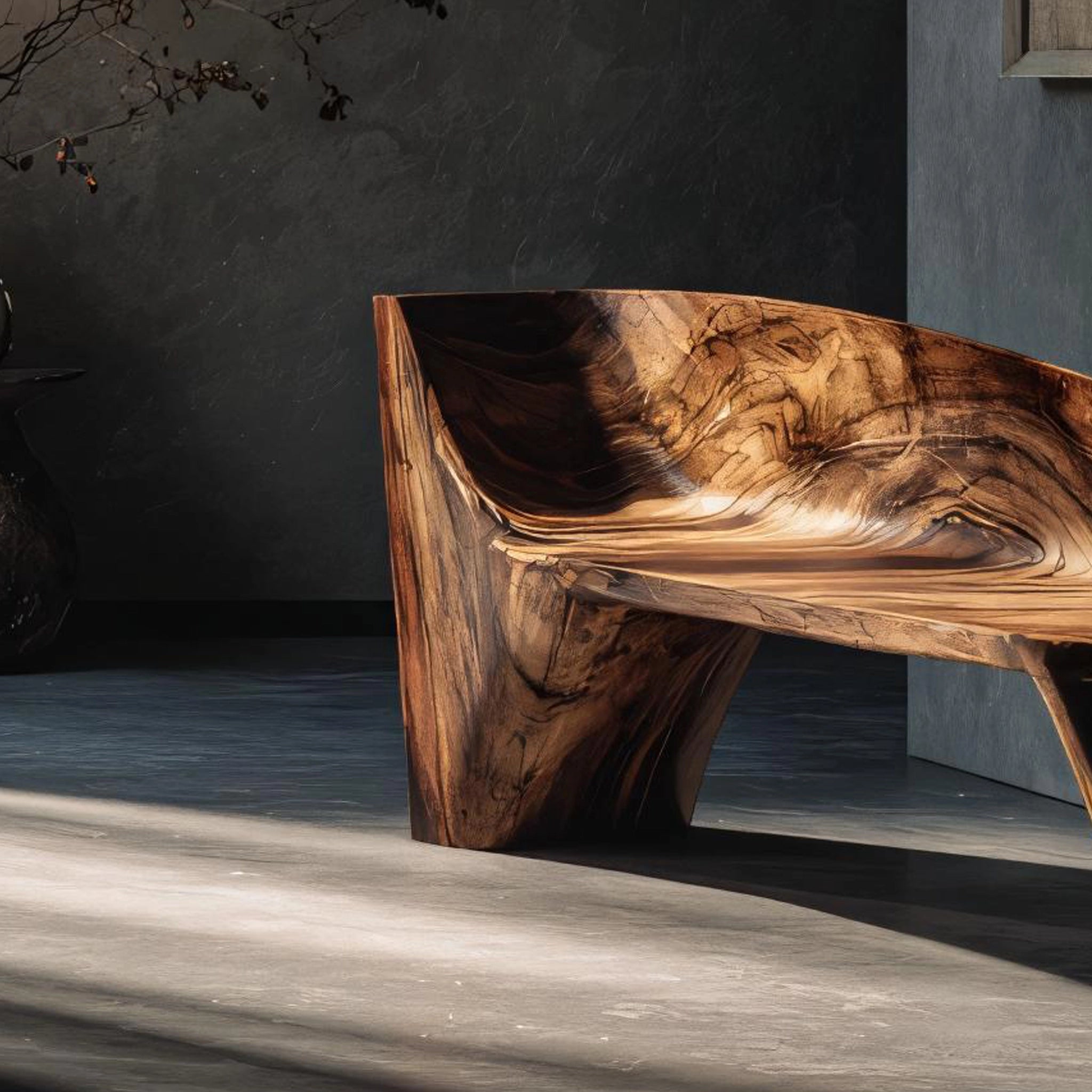 Sculptural Solid Wood Bench for Gallery Inspired Interiors