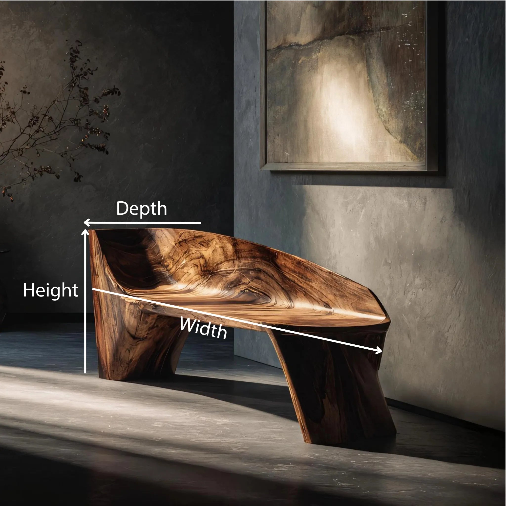 Sculptural Solid Wood Bench for Gallery Inspired Interiors