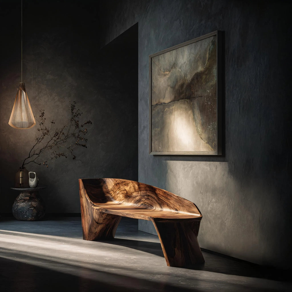 Sculptural Solid Wood Bench for Gallery Inspired Interiors