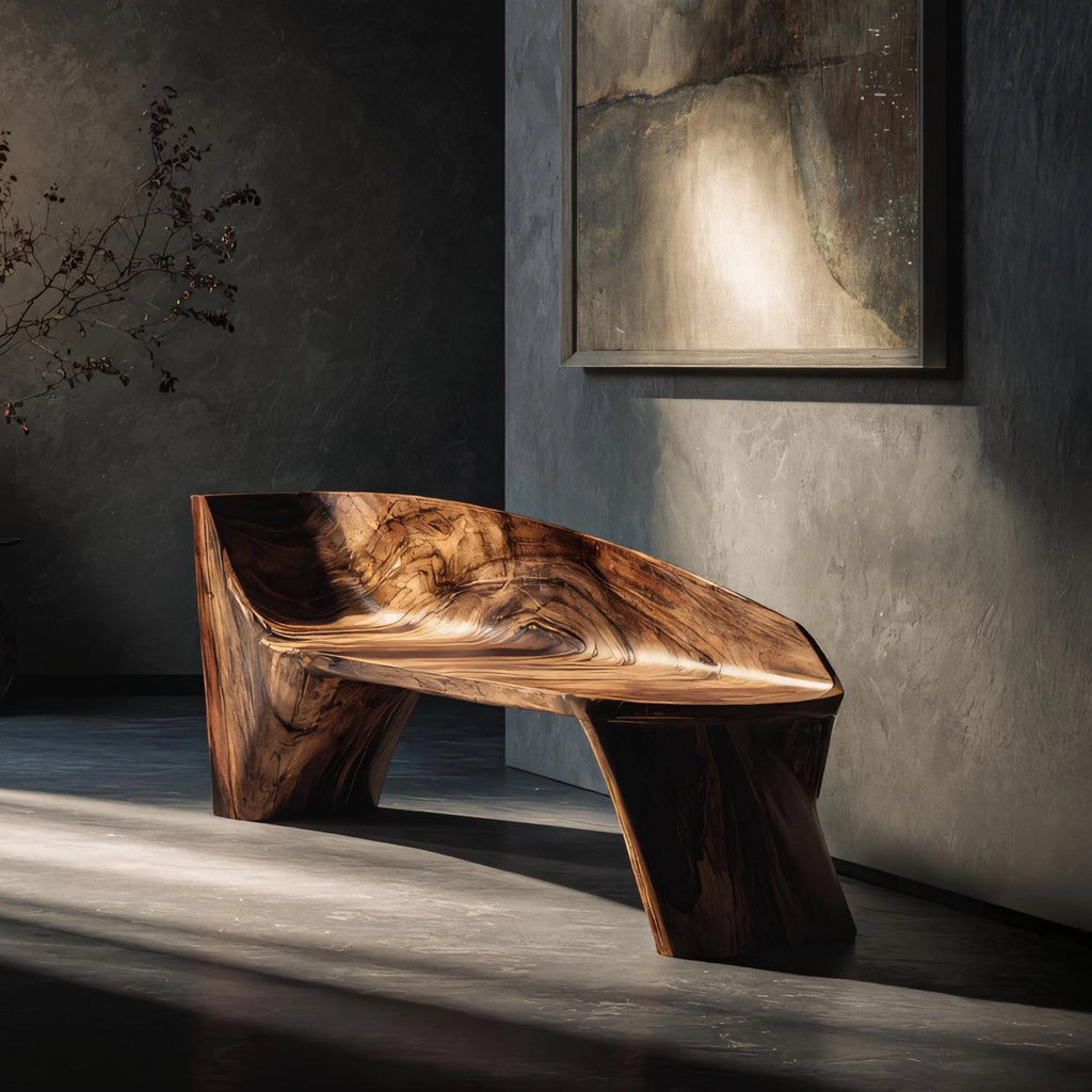 Sculptural Solid Wood Bench for Gallery Inspired Interiors