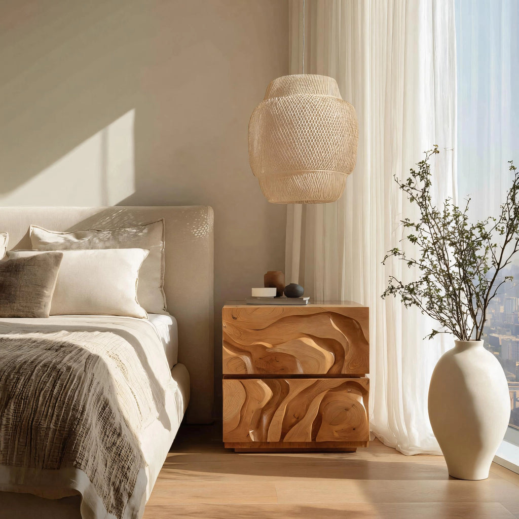Sculptural Solid Wood Nightstand for Modern Bedrooms