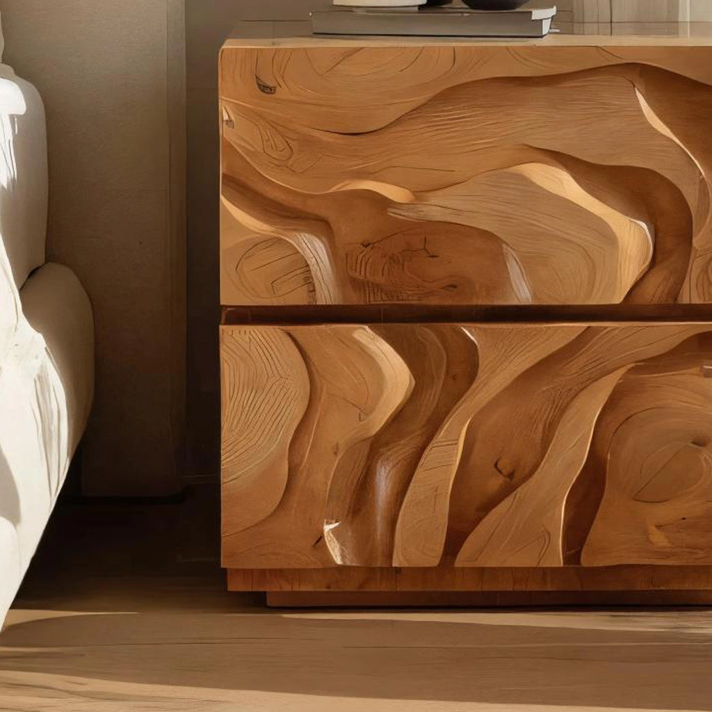 Sculptural Solid Wood Nightstand for Modern Bedrooms