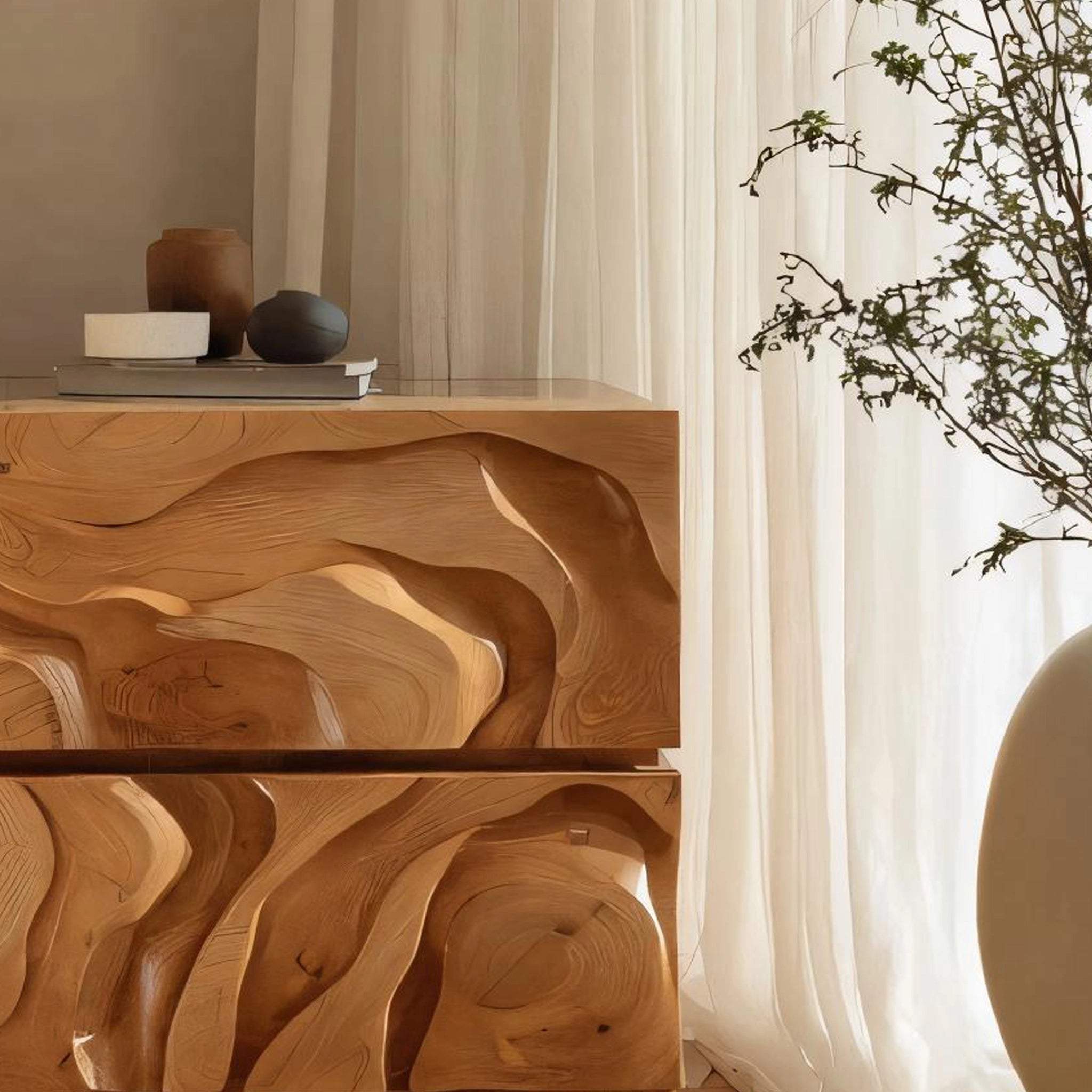 Sculptural Solid Wood Nightstand for Modern Bedrooms
