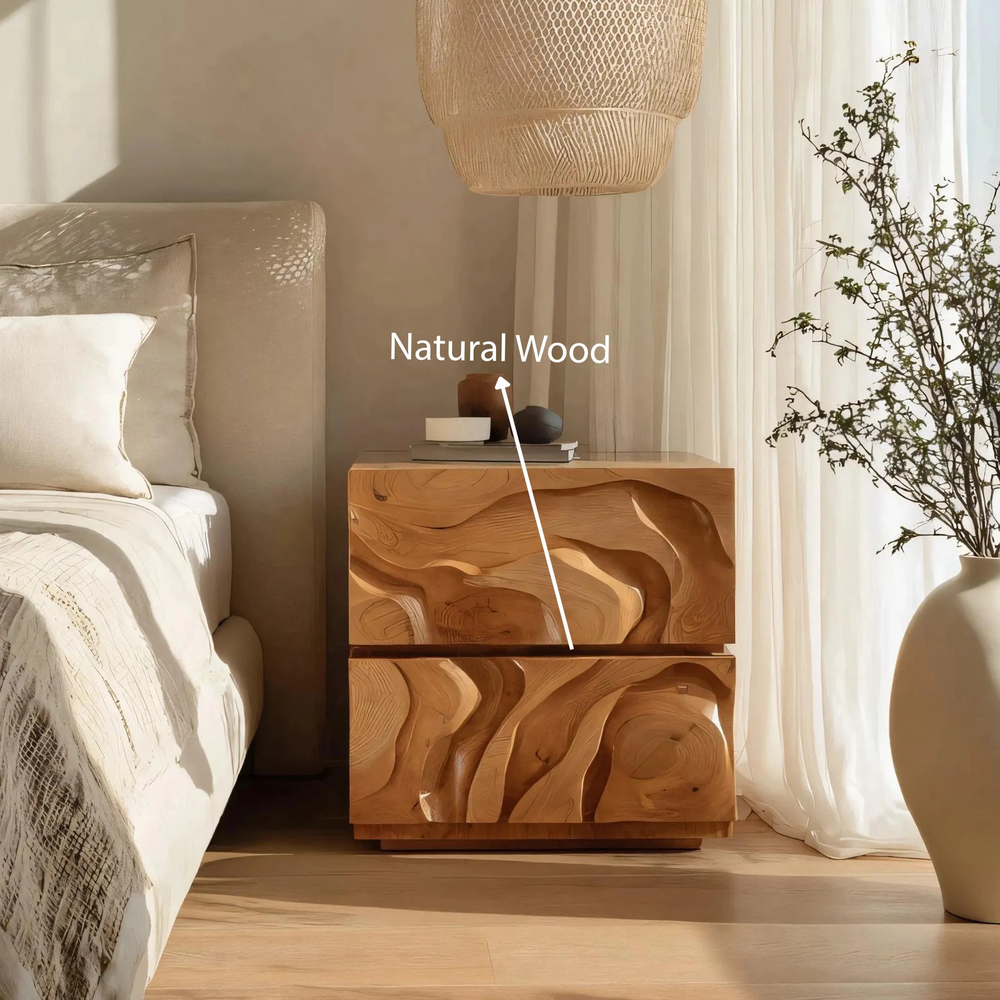 Sculptural Solid Wood Nightstand for Modern Bedrooms