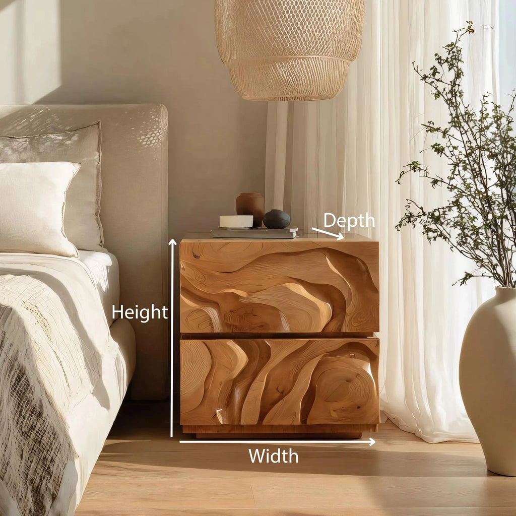Sculptural Solid Wood Nightstand for Modern Bedrooms