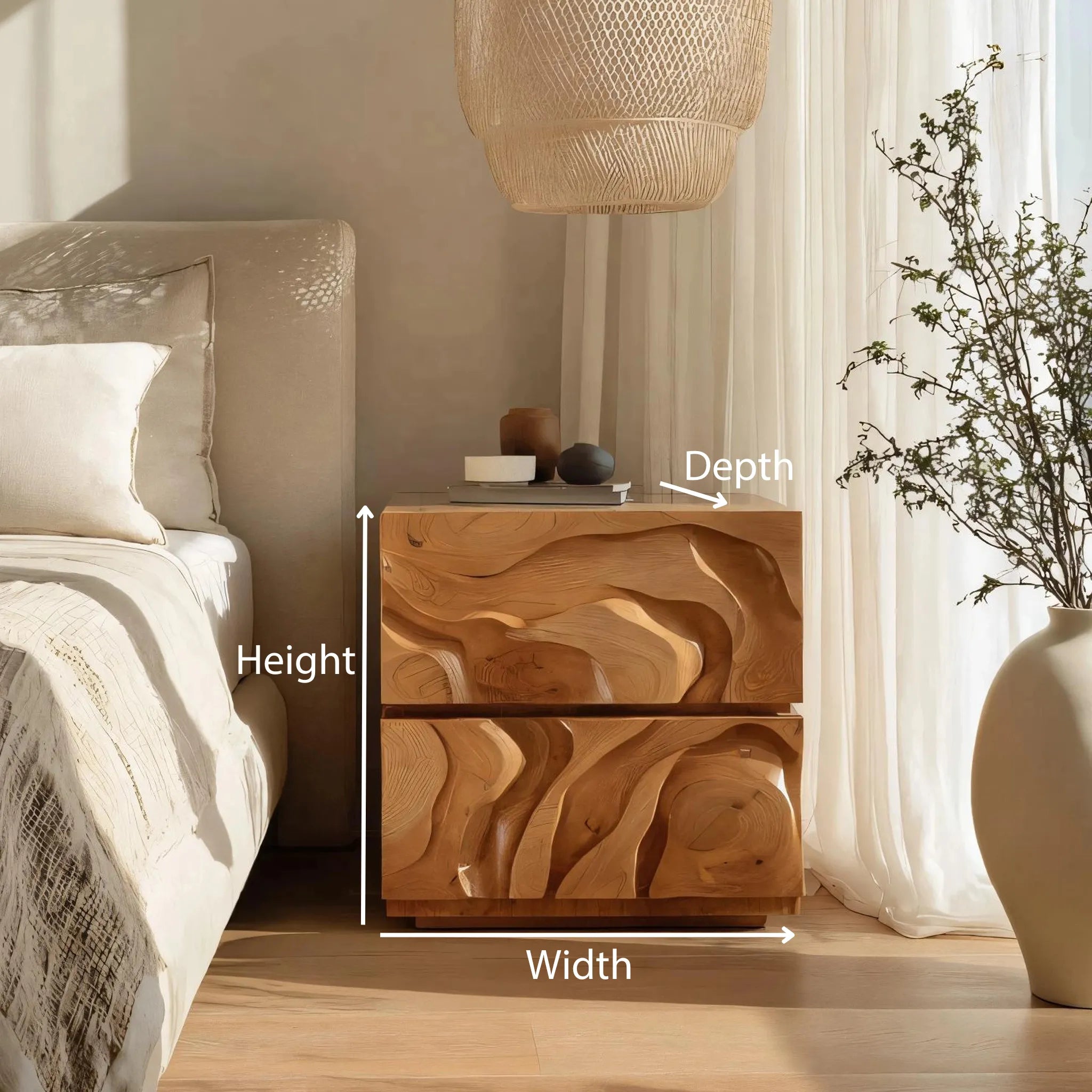 Sculptural Solid Wood Nightstand for Modern Bedrooms