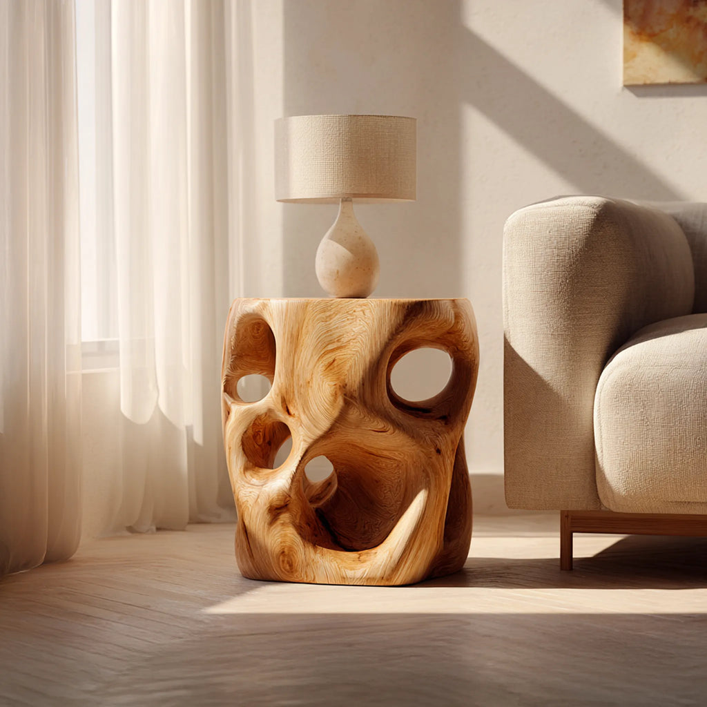 Solid Wood Cut-Out Side Table for Contemporary Living Rooms