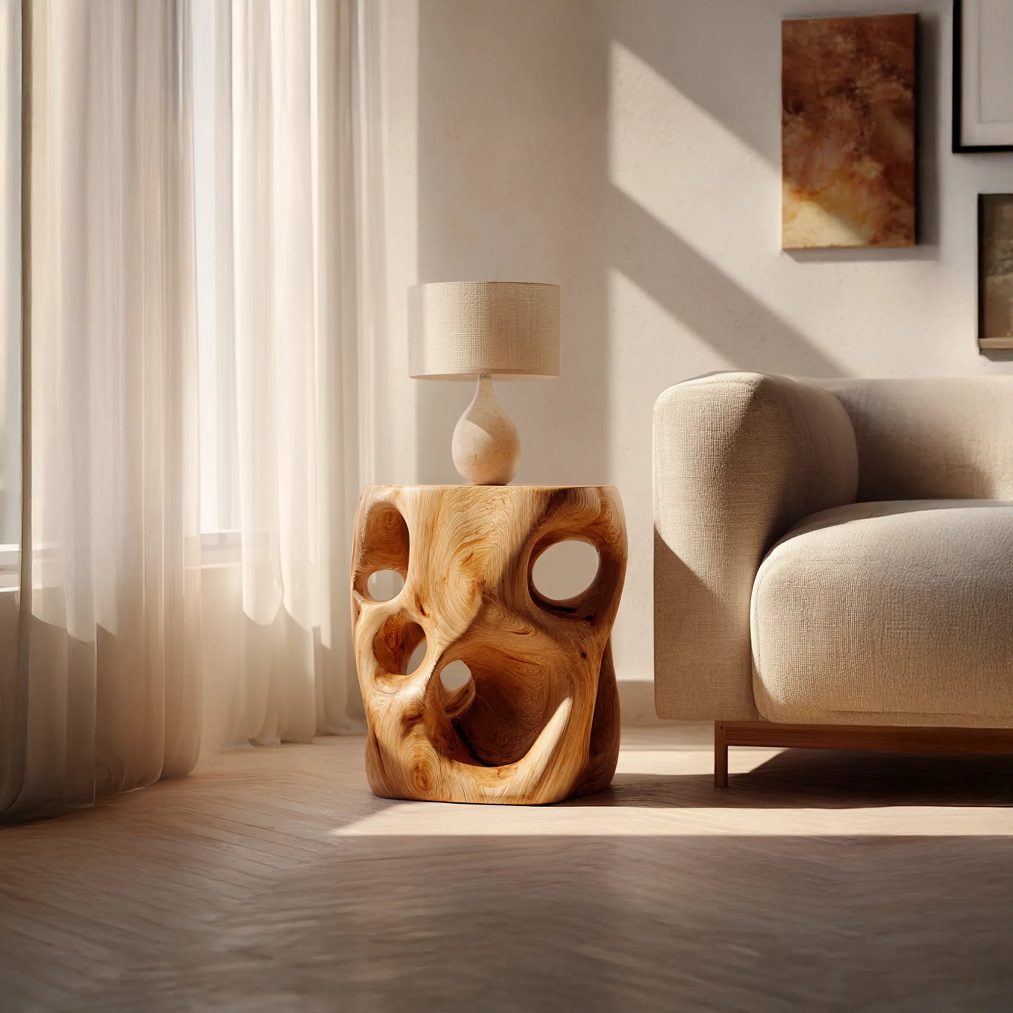 Solid Wood Cut-Out Side Table for Contemporary Living Rooms