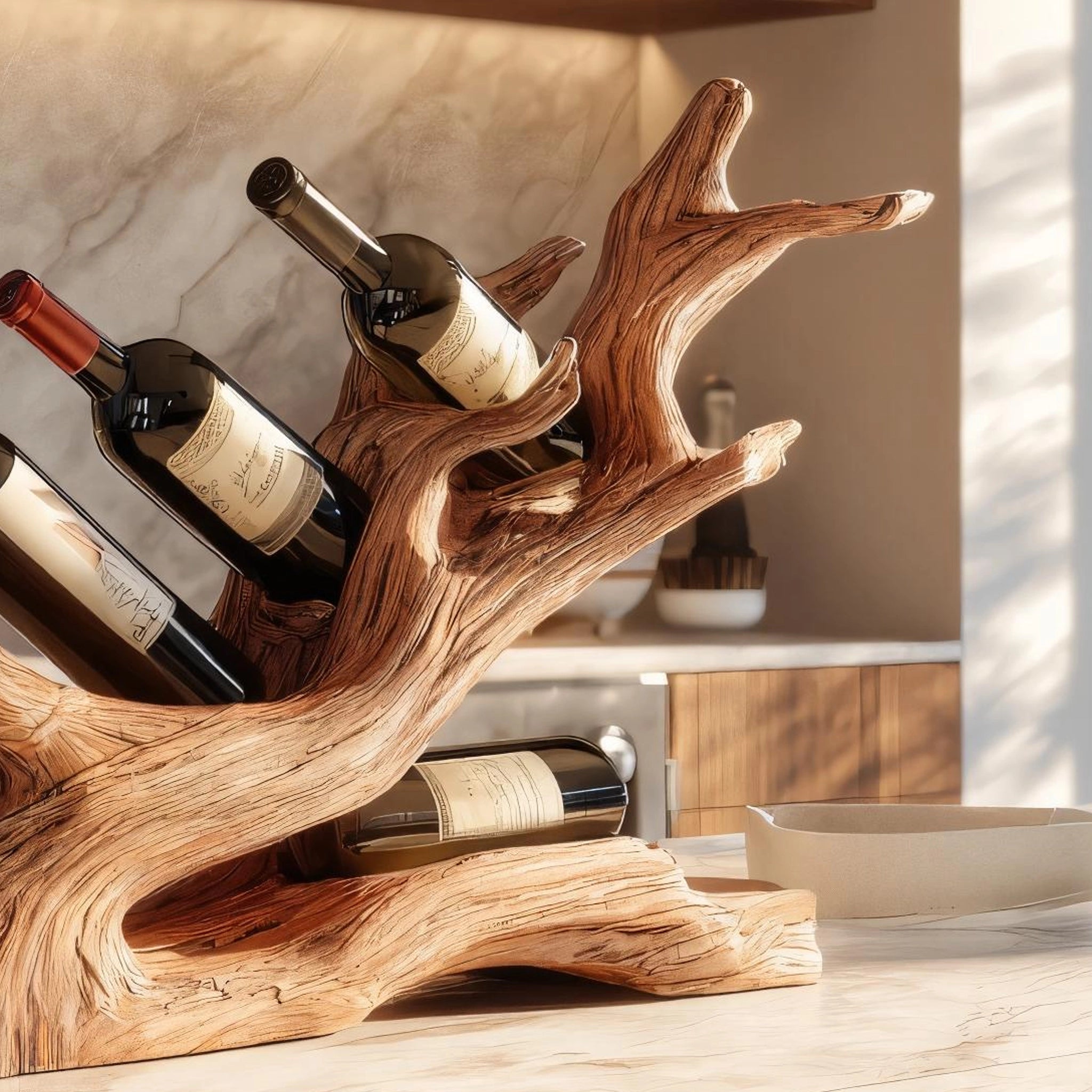 Branch Form Natural Wood Wine Rack for Organic Modern Decor