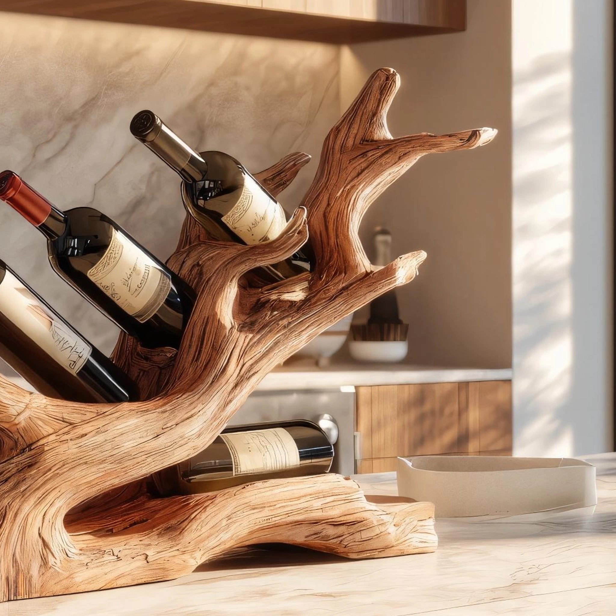 Branch Form Natural Wood Wine Rack for Organic Modern Decor