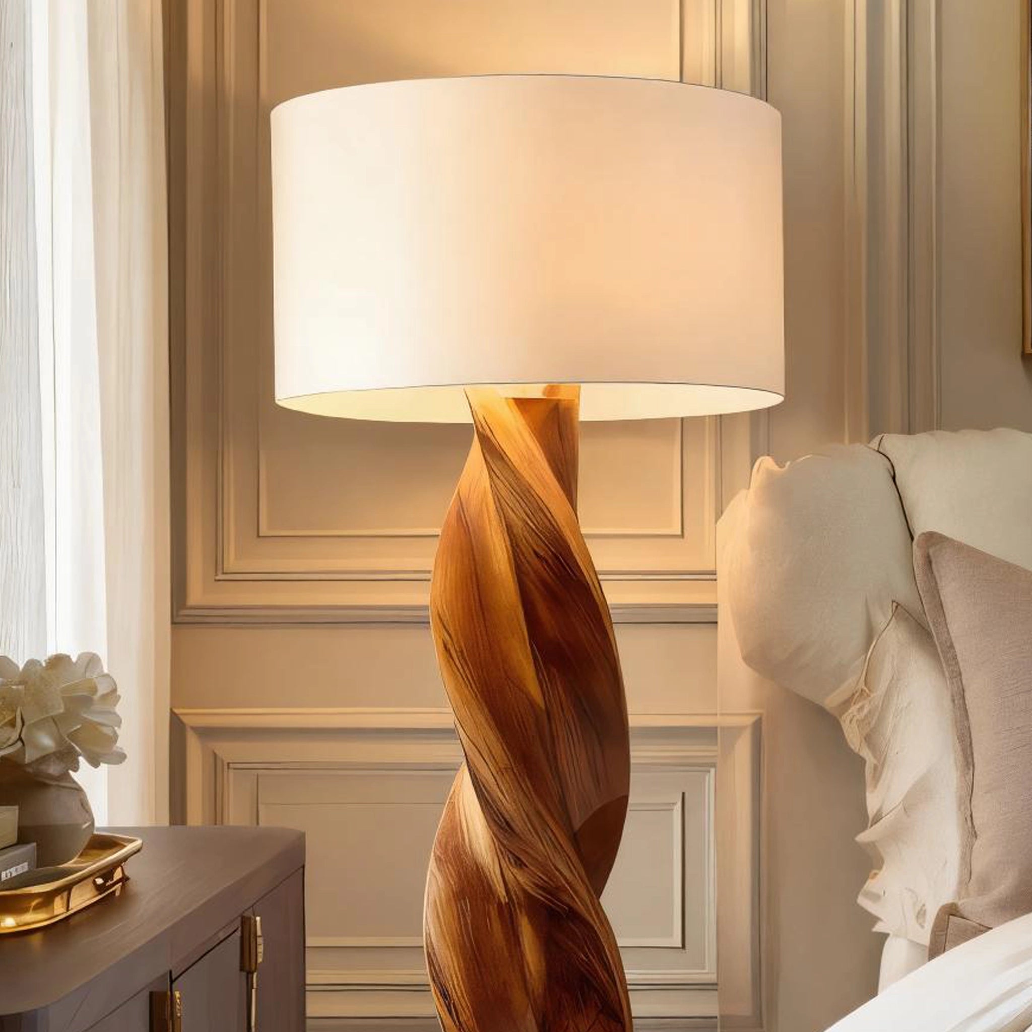 Twisted Solid Wood Floor Lamp for Luxury Modern Interiors