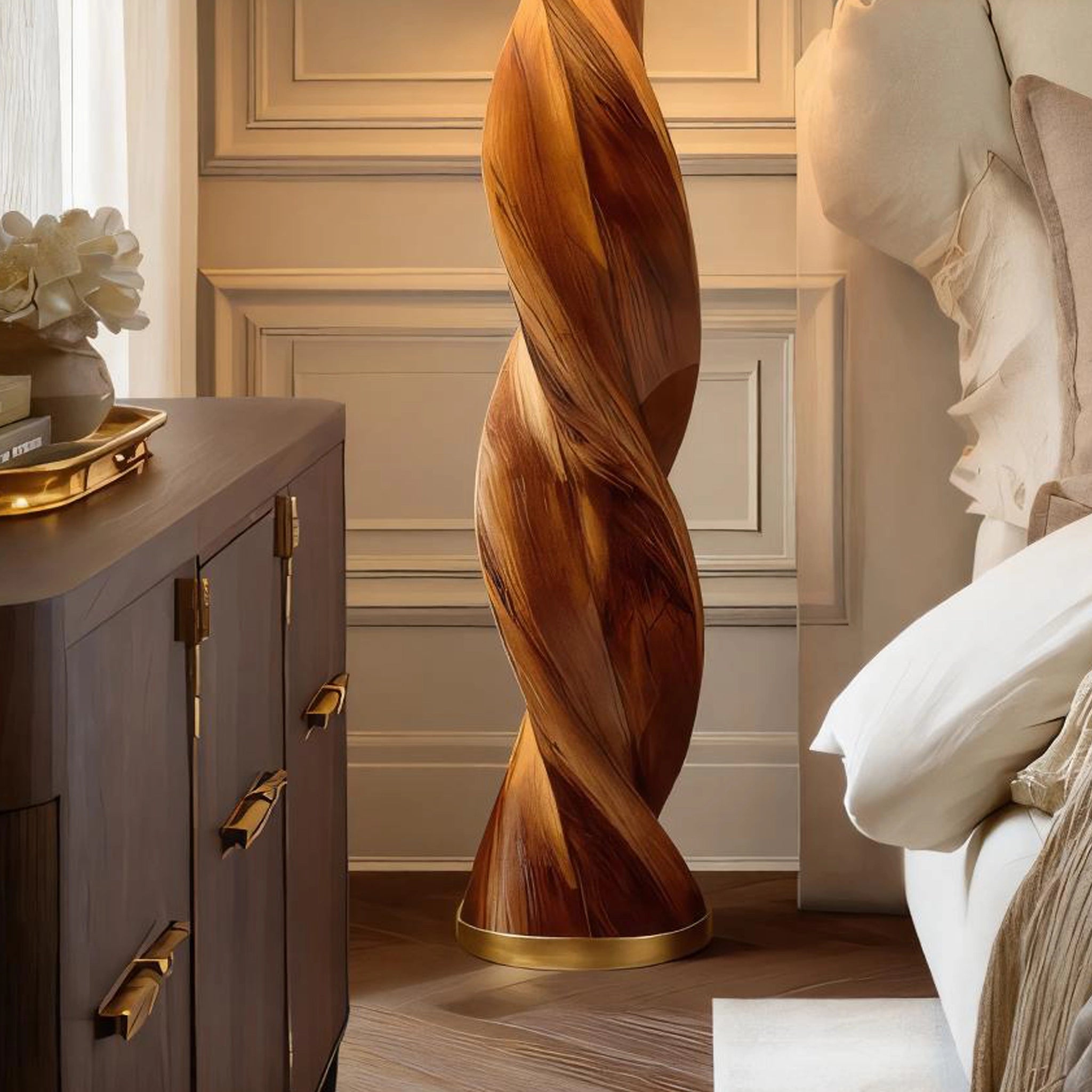 Twisted Solid Wood Floor Lamp for Luxury Modern Interiors