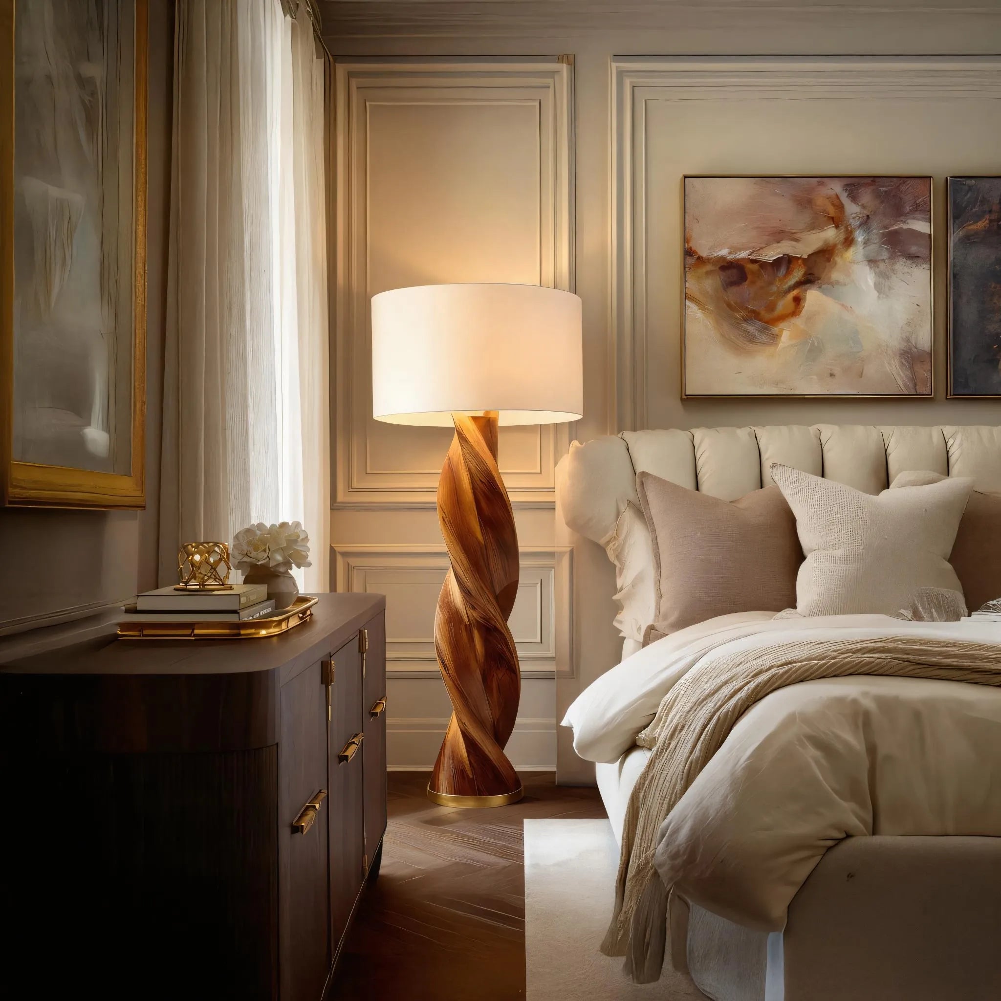 Twisted Solid Wood Floor Lamp for Luxury Modern Interiors