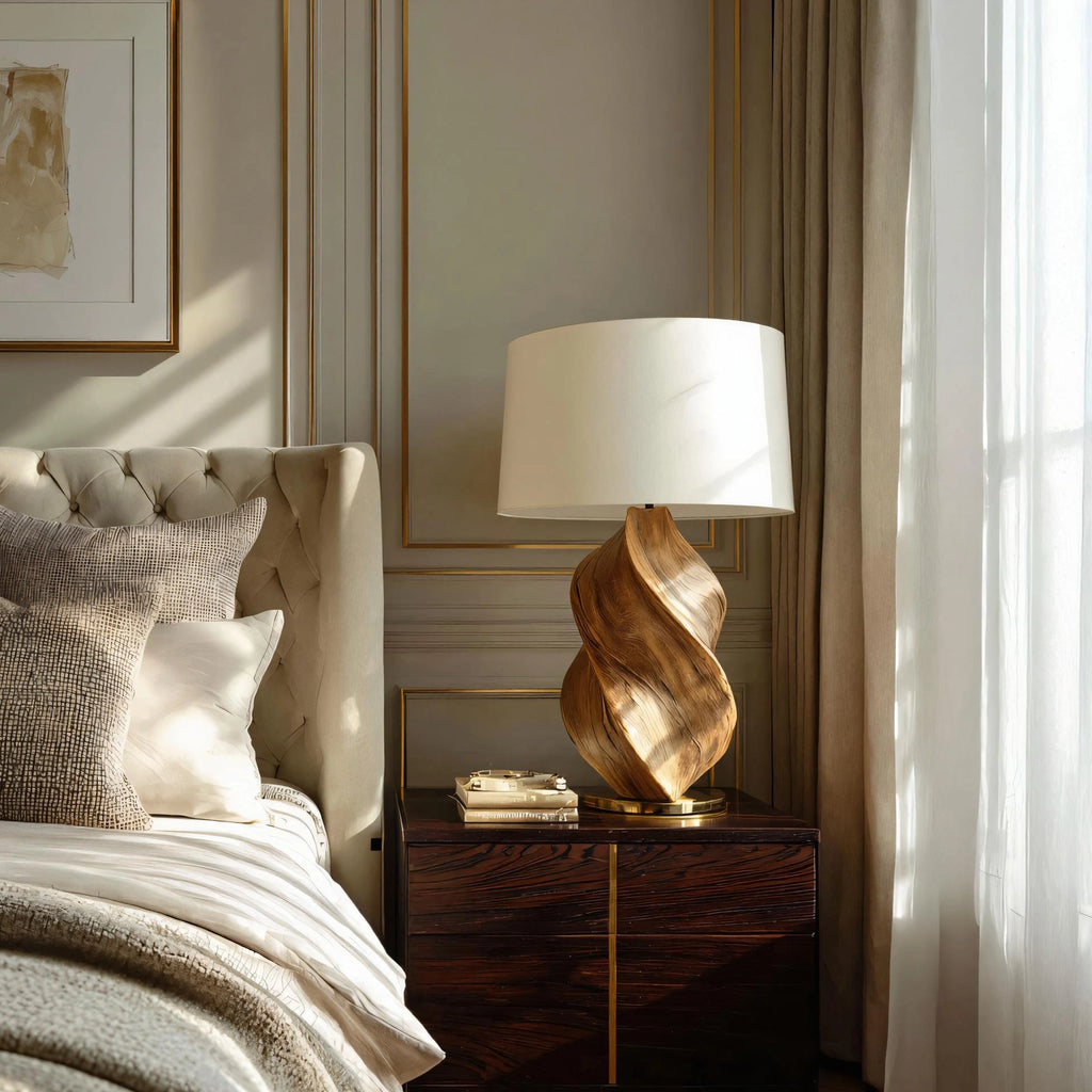 Sculptural Solid Wood Table Lamp for Modern Bedrooms