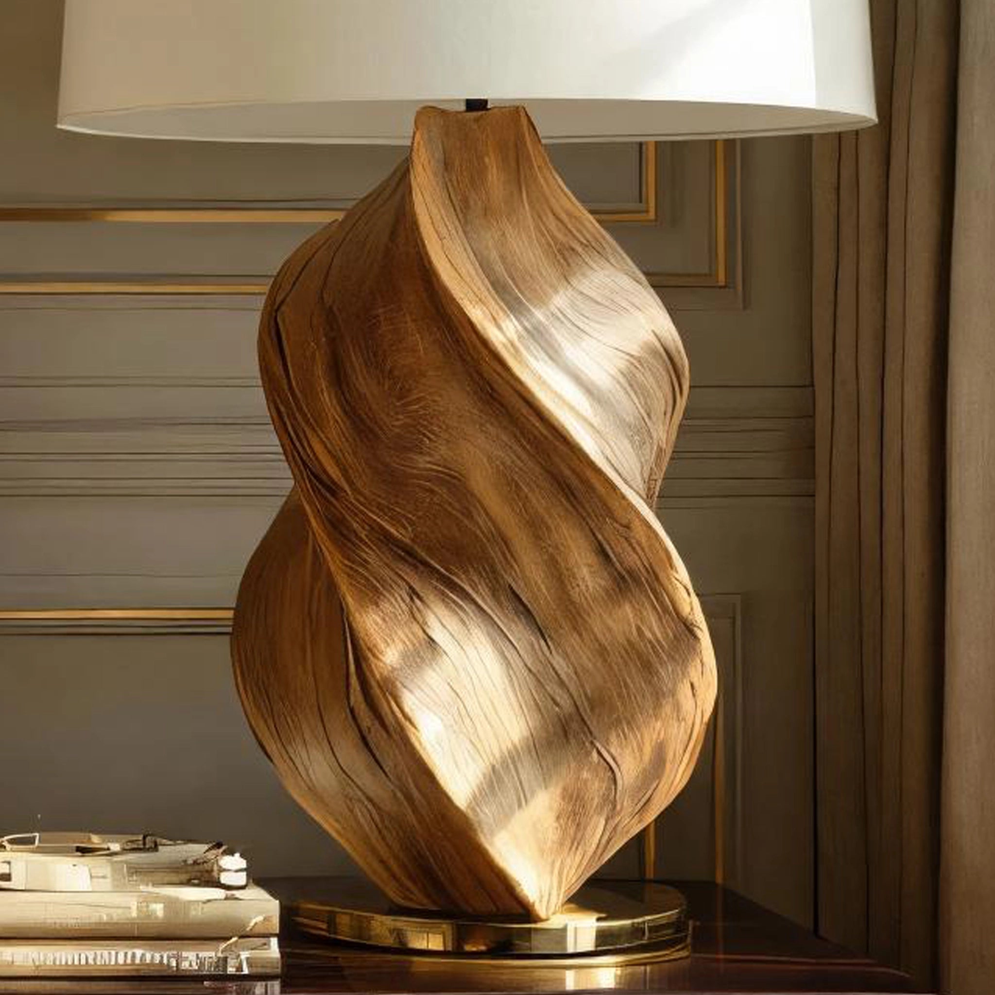 Sculptural Solid Wood Table Lamp for Modern Bedrooms